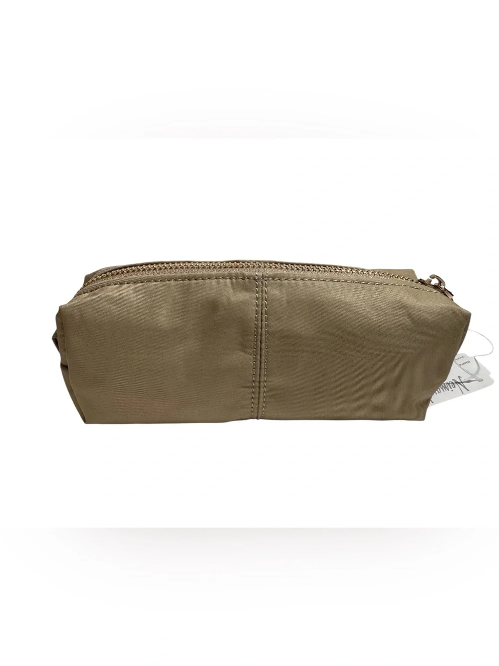 NEIMAN MARCUS COSMETIC ZIPPERED POUCH/PENCIL CASE WITH GOLDEN HARDWARE.TAN